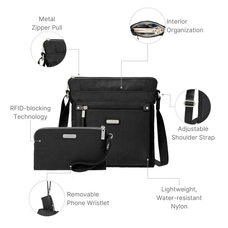 Baggallini Go Bagg with RFID Wristlet - Lightweight 10.75"x10" Travel Purse Crossbody Bag for Women - Image 3